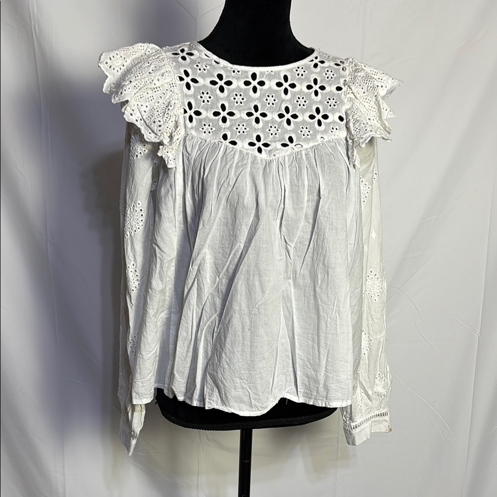 En Saison White Puff Sleeve Ruffled Blouse